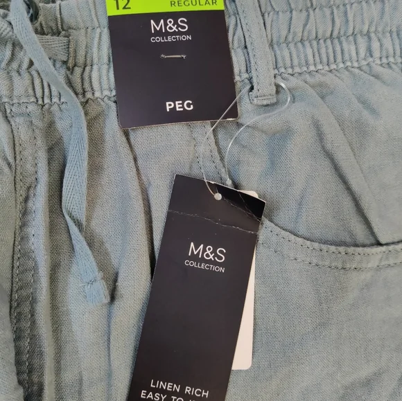 Linen Mix Plain Tapered Fit Trouser - Picture 5 of 5